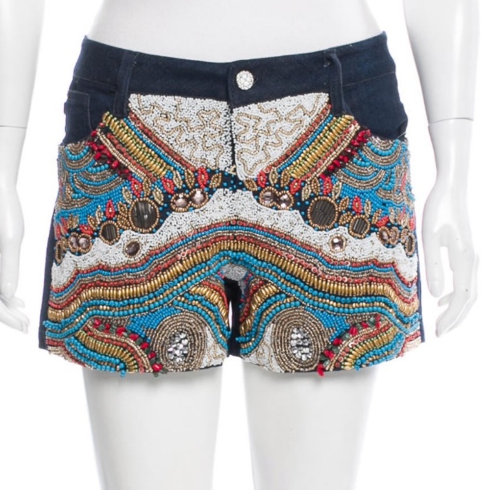 Alice + Olivia Embellished Beaded Mini Jean Shorts